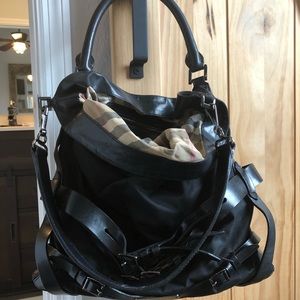 Burberry canvas and leather whipstitch black bag